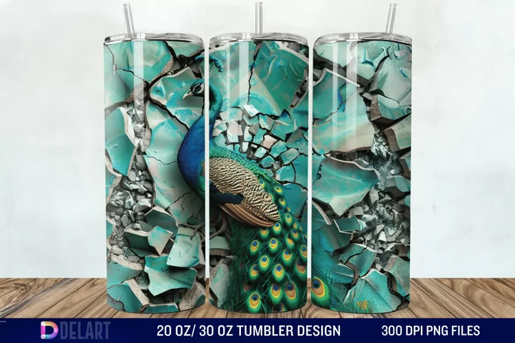 3D Peacock Smashed Wall Tumbler Wrap