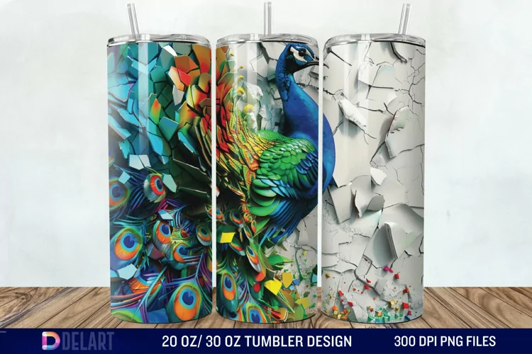 3D Peacock Smashed Wall Tumbler Wrap