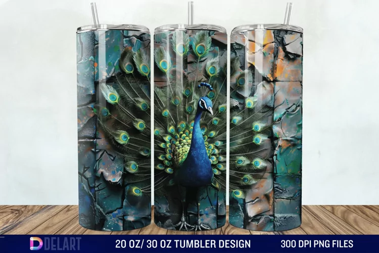 3D Peacock Smashed Wall Tumbler Wrap