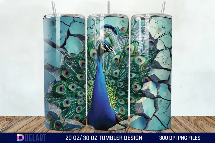 3D Peacock Smashed Wall Tumbler Wrap