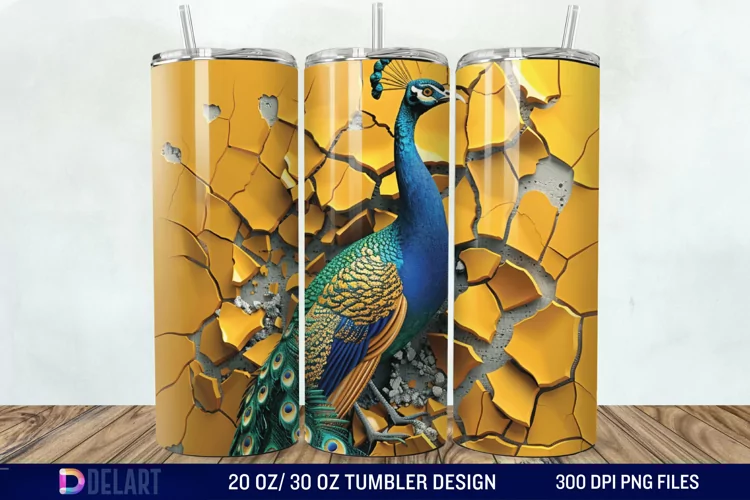 3D Peacock Smashed Wall Tumbler Wrap