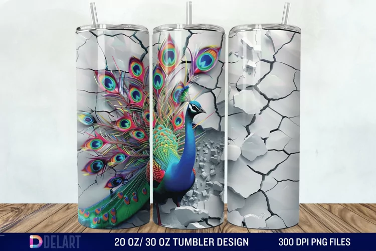 3D Peacock Smashed Wall Tumbler Wrap