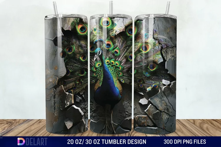 3D Peacock Smashed Wall Tumbler Wrap