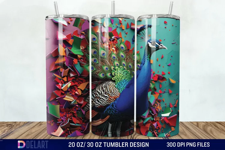 3D Peacock Smashed Wall Tumbler Wrap