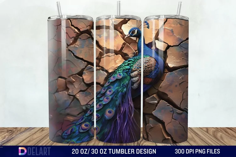 3D Peacock Smashed Wall Tumbler Wrap