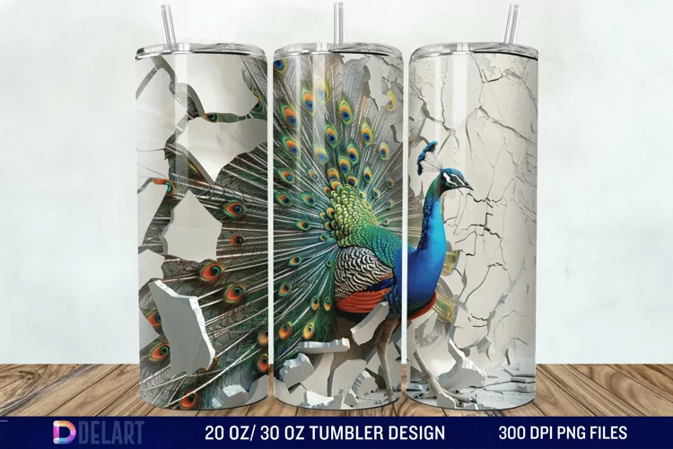 3D Peacock Smashed Wall Tumbler Wrap