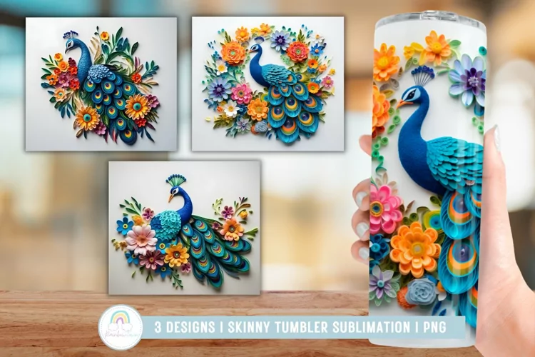 3D Peacock Tumbler Sublimation I 3D Tumbler wrap
