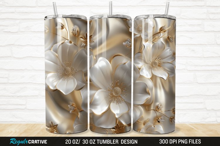 3D Pearl Gold Flower 20/30oz Skinny Tumbler example image 1