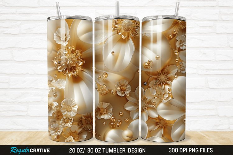 3D Pearl Gold Flower 20/30oz Skinny Tumbler