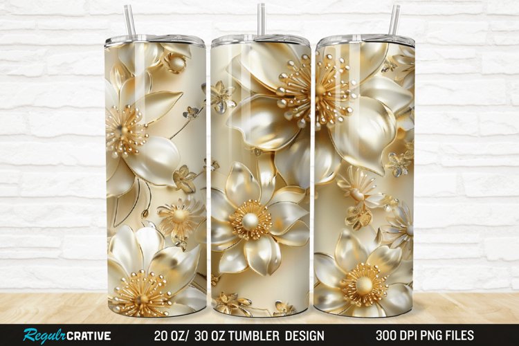 3D Pearl Gold Flower 20/30oz Skinny Tumbler