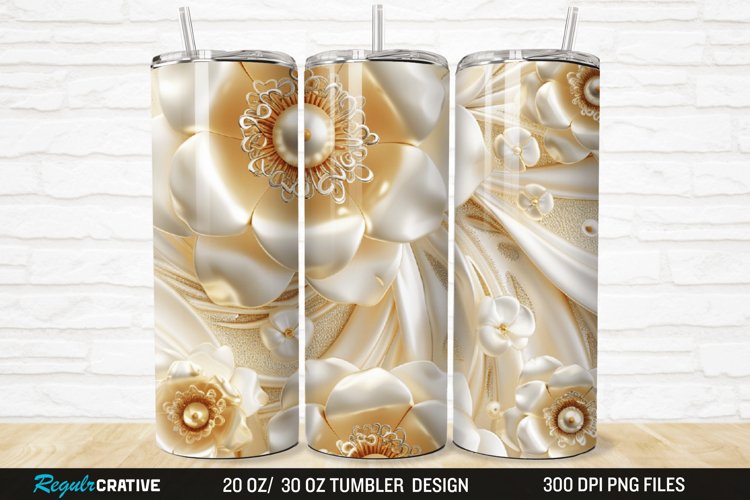 3D Pearl Gold Flower 20/30oz Skinny Tumbler example image 1