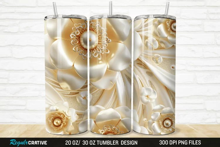 3D Pearl Gold Flower 20/30oz Skinny Tumbler