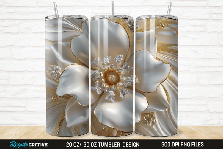 3D Pearl Gold Flower 20/30oz Skinny Tumbler example image 1