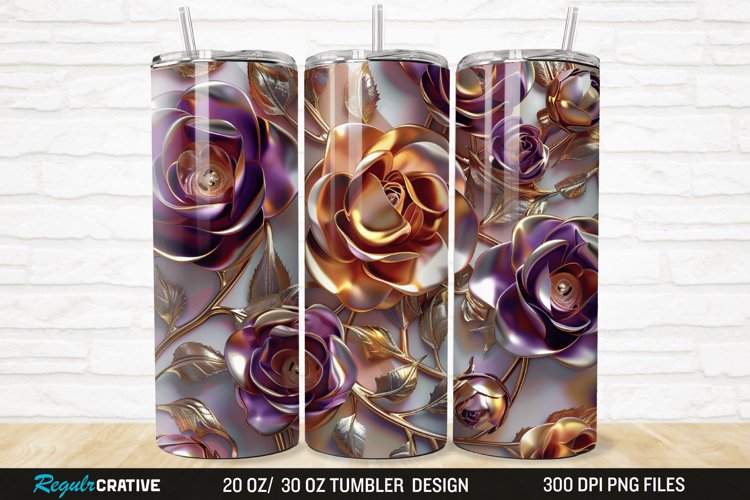 3D Pearl Gold Roses Flowers Botanical 20/30oz Skinny Tumbler