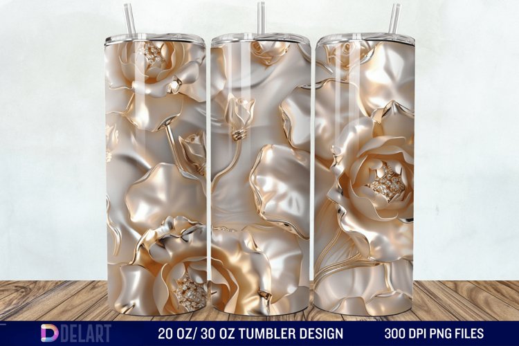 3D Pearl Gold Roses Flowers Tumbler Wrap example image 1