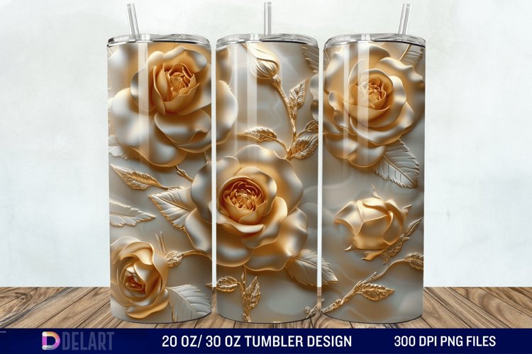 3D Pearl Gold Roses Flowers Tumbler Wrap example image 1