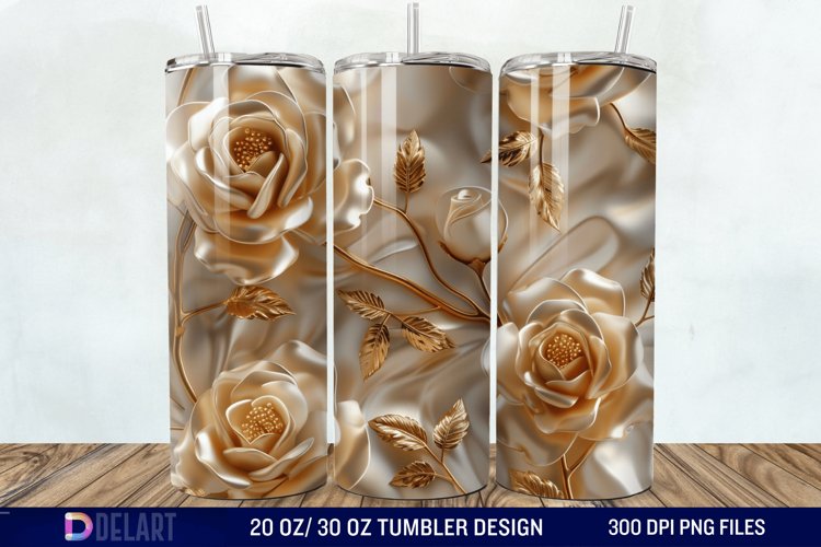 3D Pearl Gold Roses Flowers Tumbler Wrap example image 1
