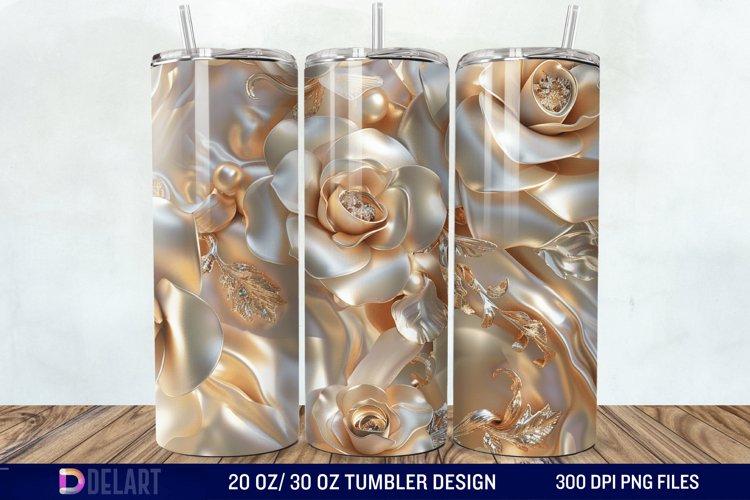 3D Pearl Gold Roses Flowers Tumbler Wrap example image 1