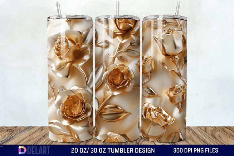 3D Pearl Gold Roses Flowers Tumbler Wrap example image 1