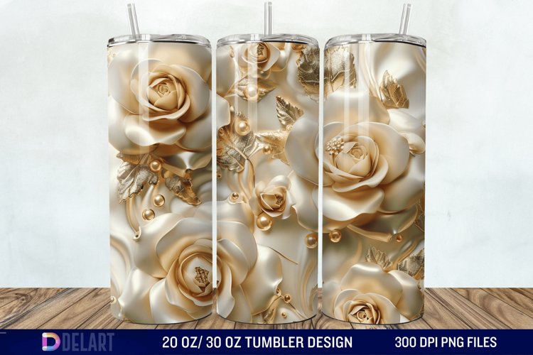 3D Pearl Gold Roses Flowers Tumbler Wrap example image 1
