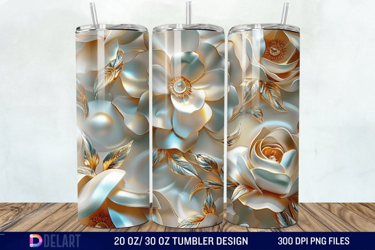 3D Pearl Gold Roses Flowers Tumbler Wrap example image 1