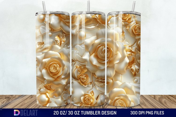 3D Pearl Gold Roses Flowers Tumbler Wrap example image 1
