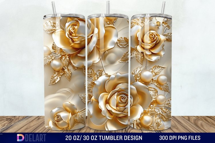 3D Pearl Gold Roses Flowers Tumbler Wrap example image 1