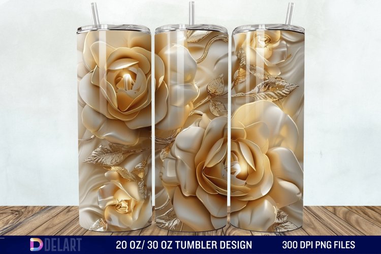 3D Pearl Gold Roses Flowers Tumbler Wrap example image 1