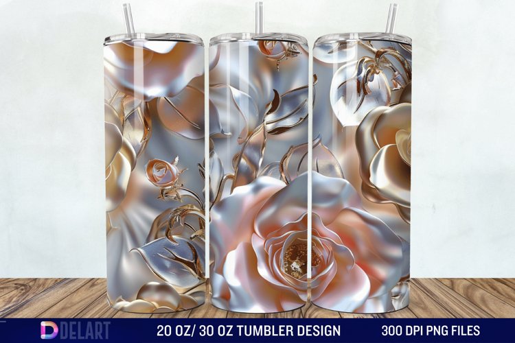 3D Pearl Gold Roses Flowers Tumbler Wrap example image 1