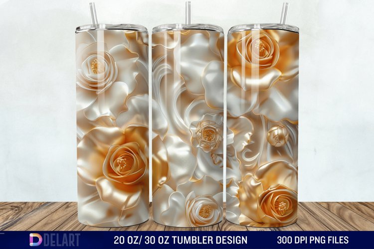 3D Pearl Gold Roses Flowers Tumbler Wrap example image 1