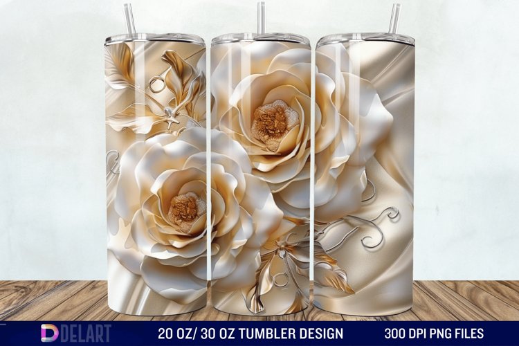 3D Pearl Gold Roses Flowers Tumbler Wrap example image 1