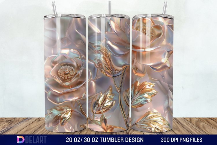 3D Pearl Gold Roses Flowers Tumbler Wrap example image 1