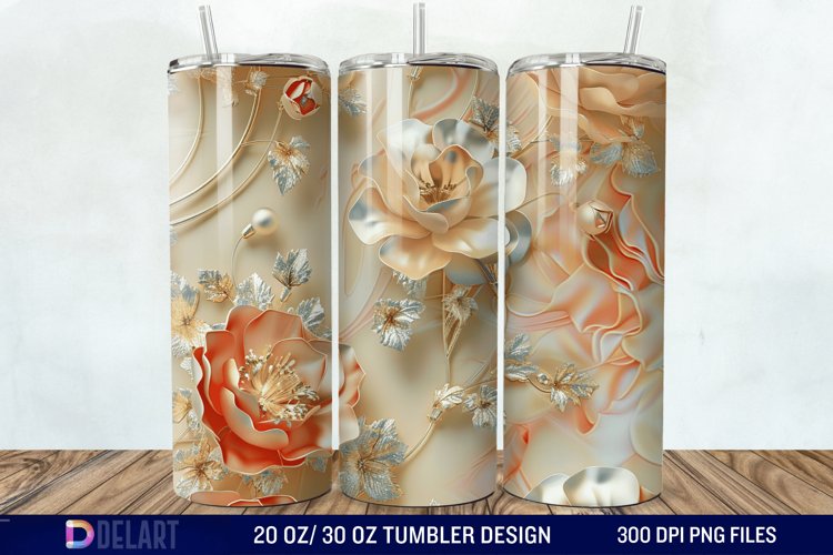 3D Pearl Gold Roses Flowers Tumbler Wrap example image 1