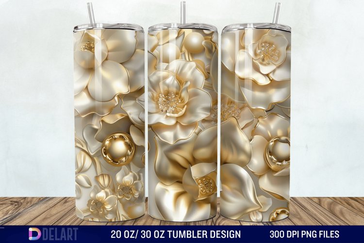 3D Pearl Gold Roses Flowers Tumbler Wrap example image 1
