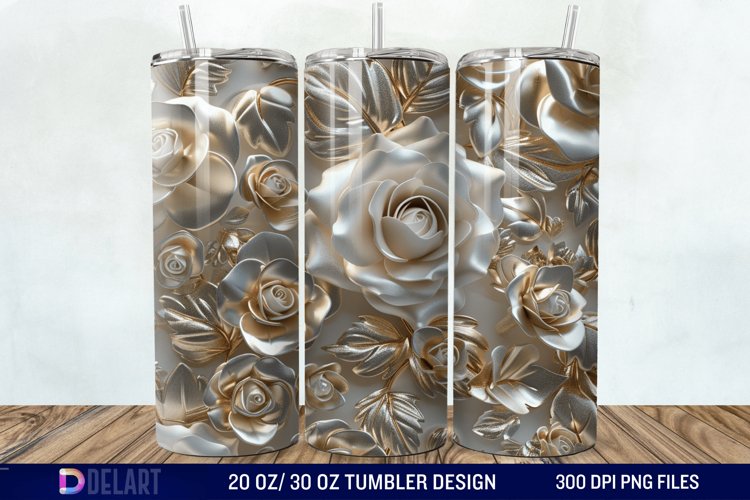 3D Pearl Gold Roses Flowers Tumbler Wrap example image 1