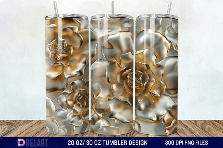 3D Pearl Gold Roses Flowers Tumbler Wrap