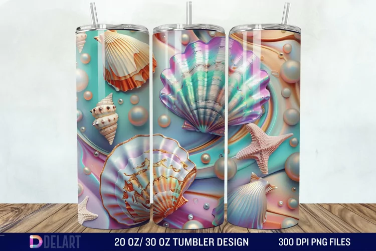 3D Pearl Seashells colorful Tumbler Wrap