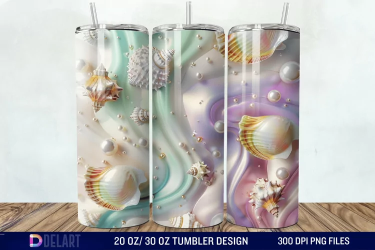 3D Pearl Seashells colorful Tumbler Wrap