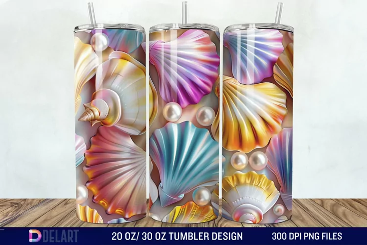 3D Pearl Seashells colorful Tumbler Wrap