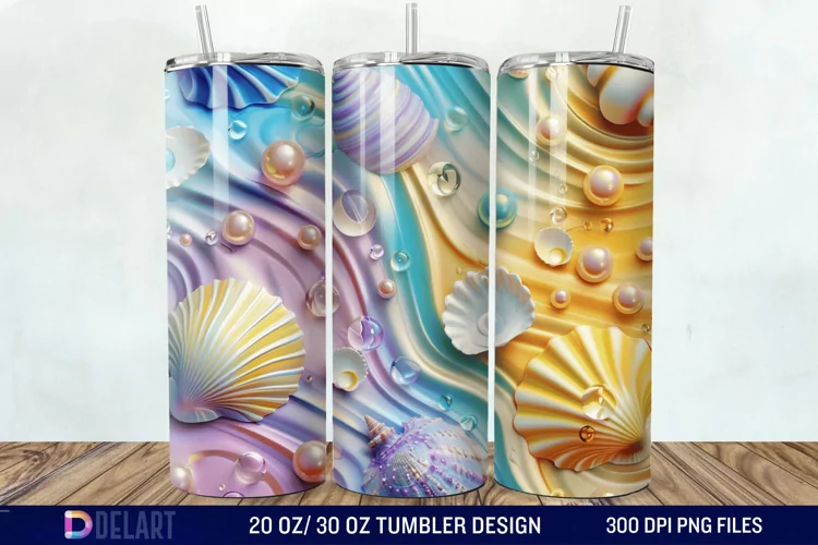3D Pearl Seashells colorful Tumbler Wrap