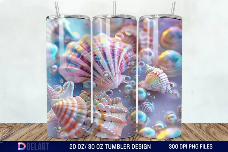 3D Pearl Seashells colorful Tumbler Wrap