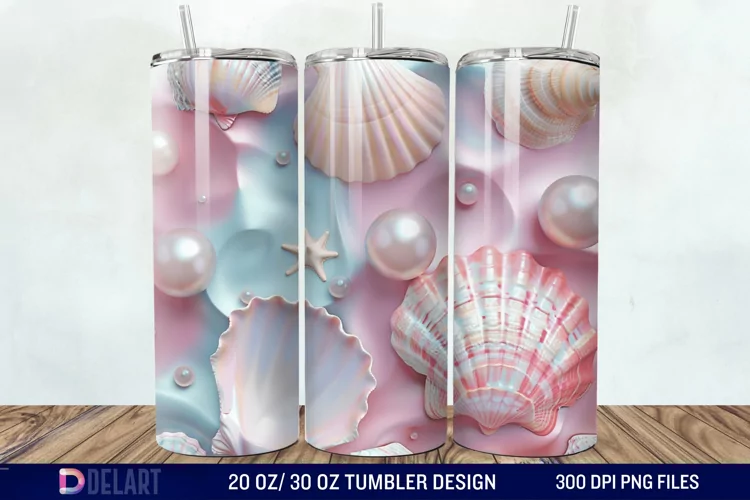 3D Pearl Seashells colorful Tumbler Wrap