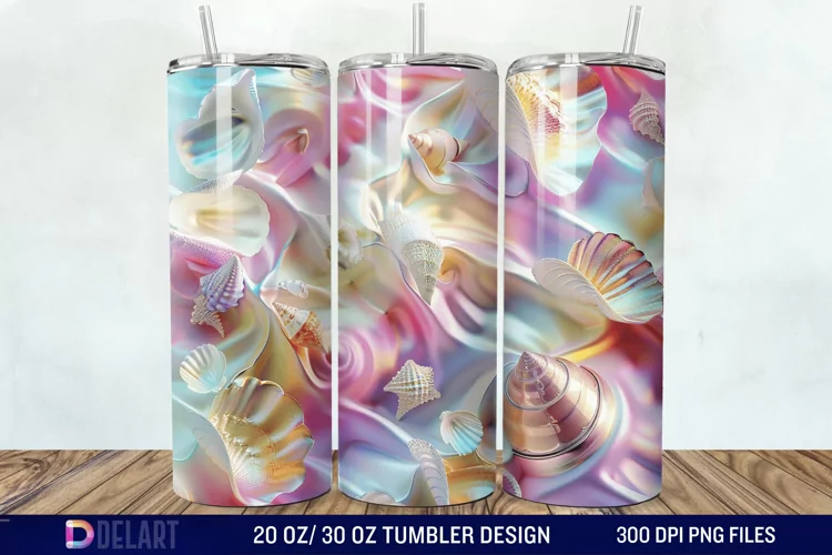 3D Pearl Seashells colorful Tumbler Wrap