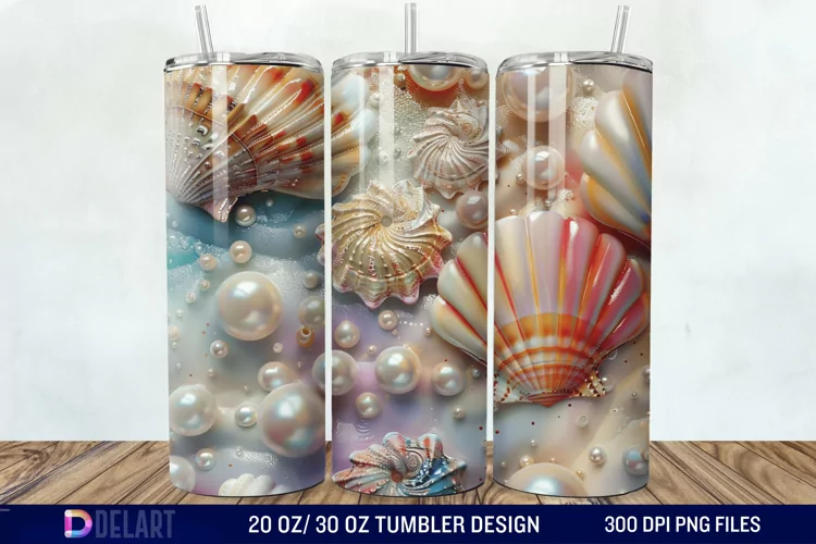 3D Pearl Seashells colorful Tumbler Wrap
