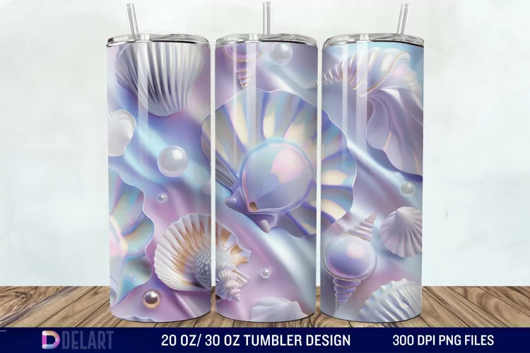 3D Pearl Seashells colorful Tumbler Wrap