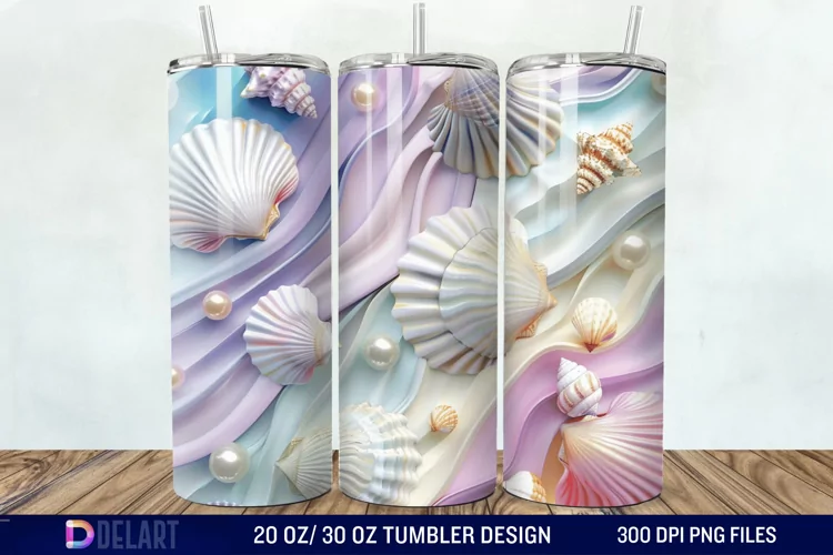 3D Pearl Seashells colorful Tumbler Wrap