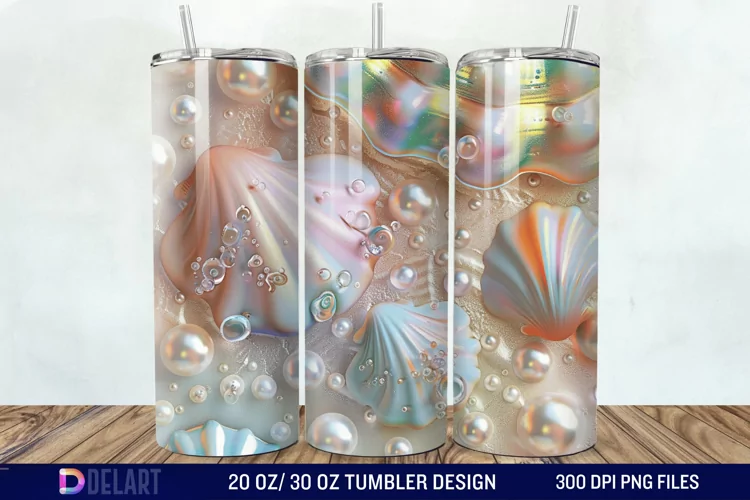3D Pearl Seashells colorful Tumbler Wrap