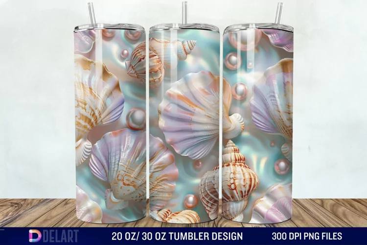 3D Pearl Seashells colorful Tumbler Wrap