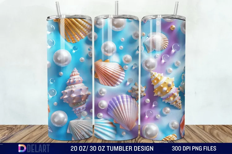 3D Pearl Seashells colorful Tumbler Wrap