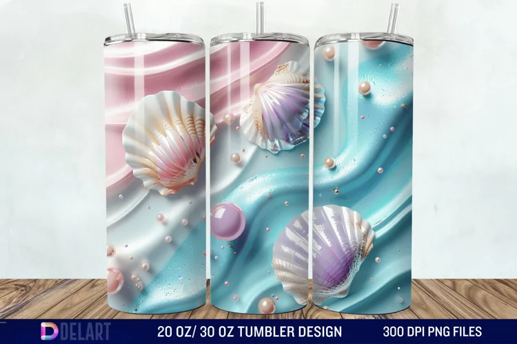 3D Pearl Seashells colorful Tumbler Wrap